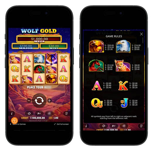 Слот Wolf Gold и таблица выплат на смартфоне
